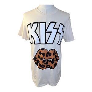 KISS Band T-Shirt Leopard Lips Graphic‎ Tee Rock and Roll Music Nordstrom Small